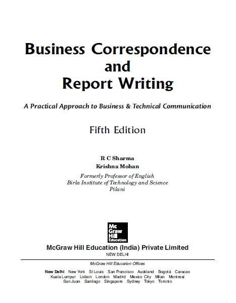 Business Correspondence and Report Writing A Practical Approach to Business & Technical Communication by Sharma & Mohan - 5th Edition pdf